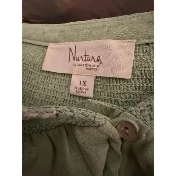 Nurture by west bound Citrus Green Long Sleeve Blouse 1X - Picture 5 of 6